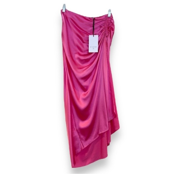 St. Cloud Spritzer Split Skirt Silk Ruched Hot Pink Barbiecore Maxi Skirt S NWT - Picture 1 of 10